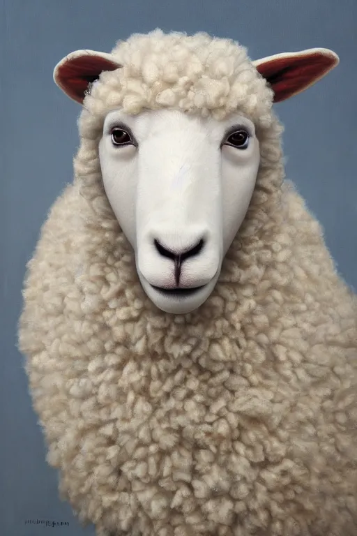 Prompt: anthropomorphic sheep as a ryan, oil on canvas, intricate, portrait, 8 k highly professionally detailed, hdr, cgsociety