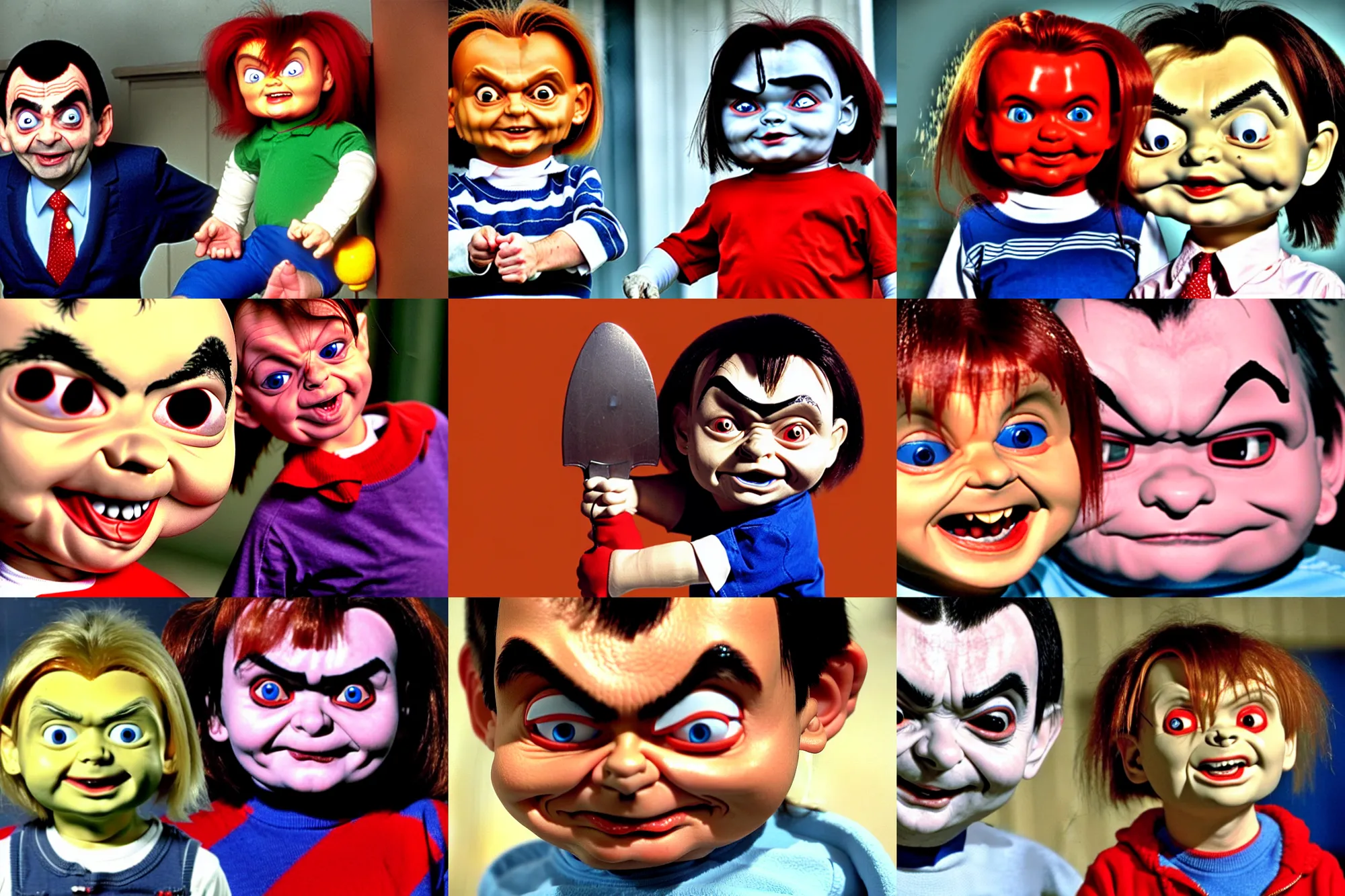 Prompt: mr bean as chucky from child's play
