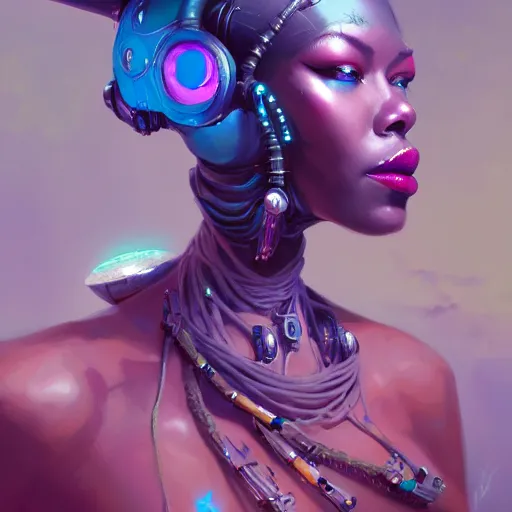 Prompt: a portrait of a beautiful cybernetic voodoo woman, cyberpunk concept art by pete mohrbacher and wlop and artgerm and josan gonzales, digital art, highly detailed, intricate, sci-fi, sharp focus, Trending on Artstation HQ, deviantart, unreal engine 5, 4K UHD image