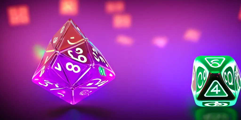 Image similar to giant magical 3 d d 6 casino dice cube amethyst, glowing, energy radiating, fantasy forest in the background, 4 k detailed, by shaddy safadi and cam sykes and james paick