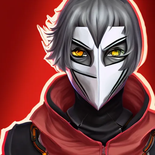 Image similar to detailed guy in the mask made in persona style highly detailed high quality, 8k, smooth, art, art, detailed face,