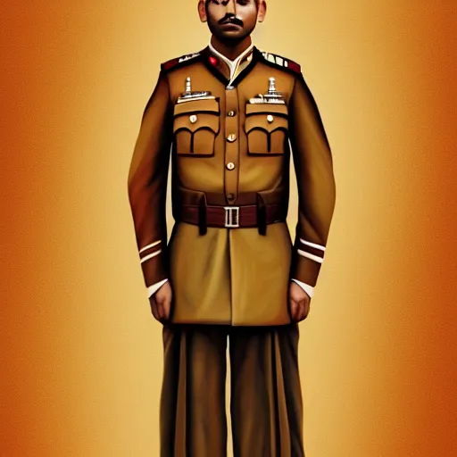 Prompt: a painting of a brown men standing in khakhi uniform, hyperrealistic faces, detailed digital art, aesthetic!, trending on artstation