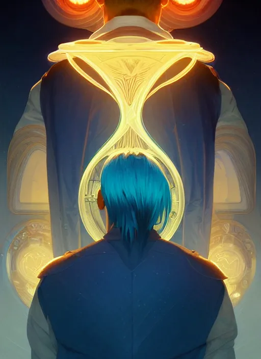 Prompt: symmetry!! portrait of man with blue flaming hair, sci - fi, glowing lights!! intricate, elegant, highly detailed, digital painting, artstation, concept art, smooth, sharp focus, illustration, art by artgerm and greg rutkowski and alphonse mucha,