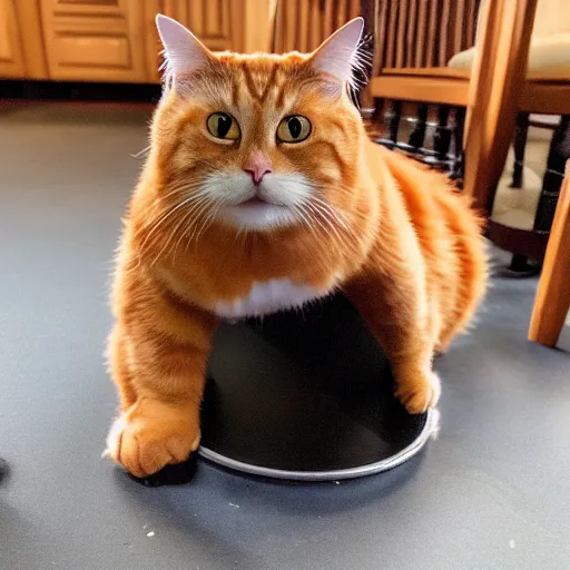 Prompt: Peter the chonky ginger cat trying to steal food