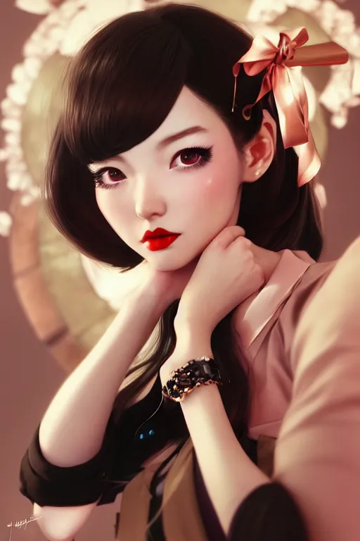 Image similar to a pin up and beautiful fashion charming dreamlke japan girl with lv jewelry, character art, art by artgerm lau and wlop and and ilya kuvshinov and john singer sargent, hyperdetailed, 8 k realistic, symmetrical, frostbite 3 engine, cryengine, dof, trending on artstation, digital art