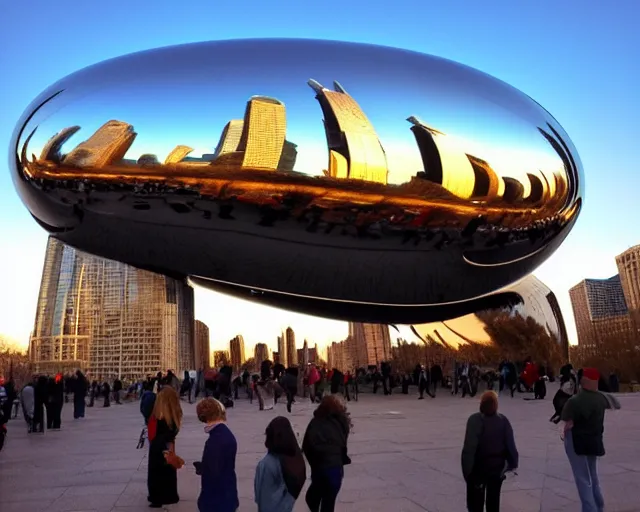 Image similar to the bean in chicago but it's floating in the air