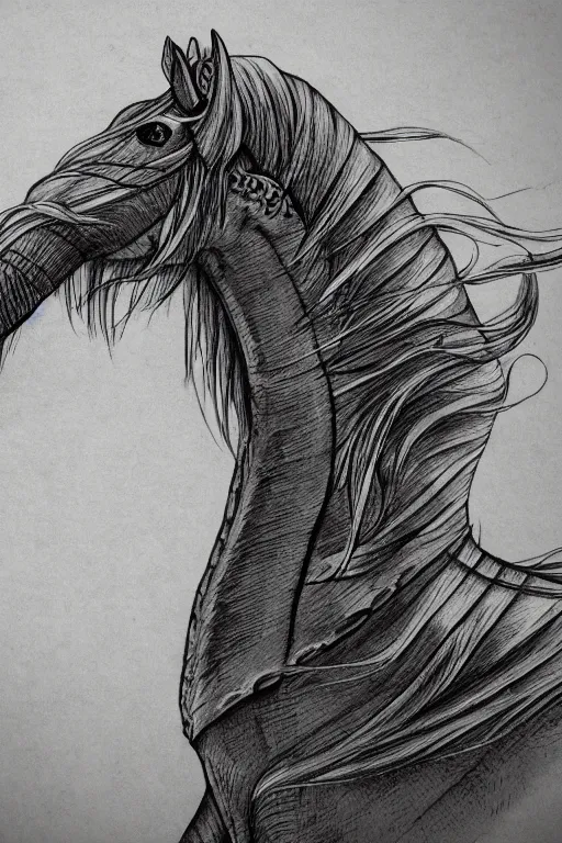 Image similar to horse with a narwhal horn, symmetrical, highly detailed, digital art, sharp focus, trending on art station, kentaro miura manga art style