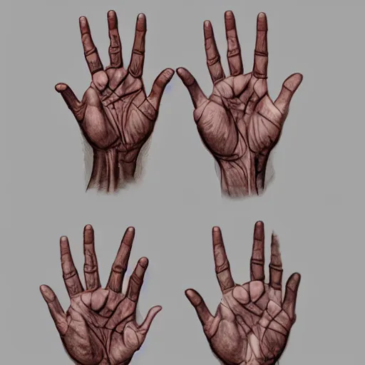 Prompt: Hands anatomy tonemapped in the style of Artstation
