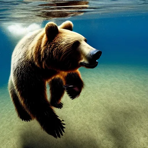 Prompt: a photo of a bear riding a unicycle under water