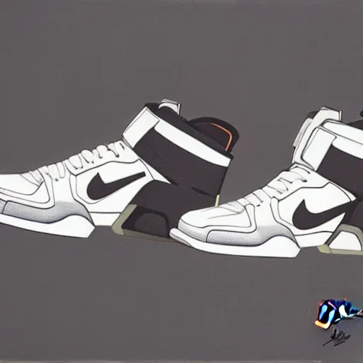 Image similar to retro futuristic Nike Air Mag sneakers by syd mead