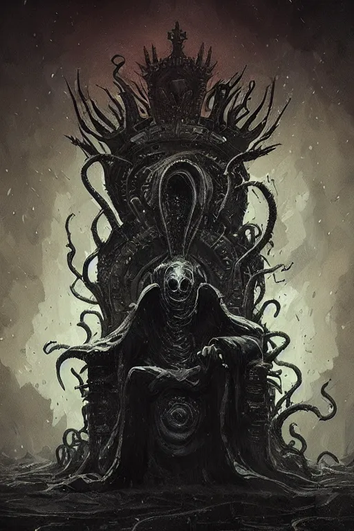 Image similar to lovecraftian nightmare king on a throne, digital art, in the style of greg rutkowski, trending on artstation