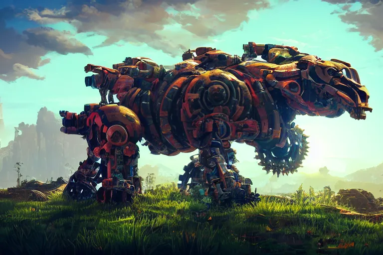 Image similar to shellsnapper machine mecanical creature robot of horizon forbidden west horizon zero dawn radiating a glowing aura global illumination ray tracing hdr fanart arstation by ian pesty and alena aenami artworks in 4 k