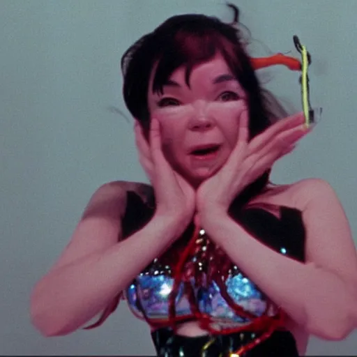 Prompt: a still of bjork in fear and loathing in las vegas ( 1 9 9 8 )