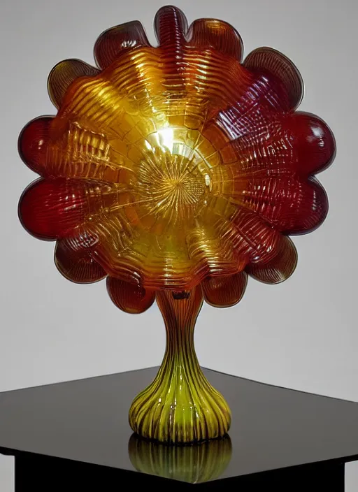 Image similar to a vintage banker lamp designed by dale chihuly