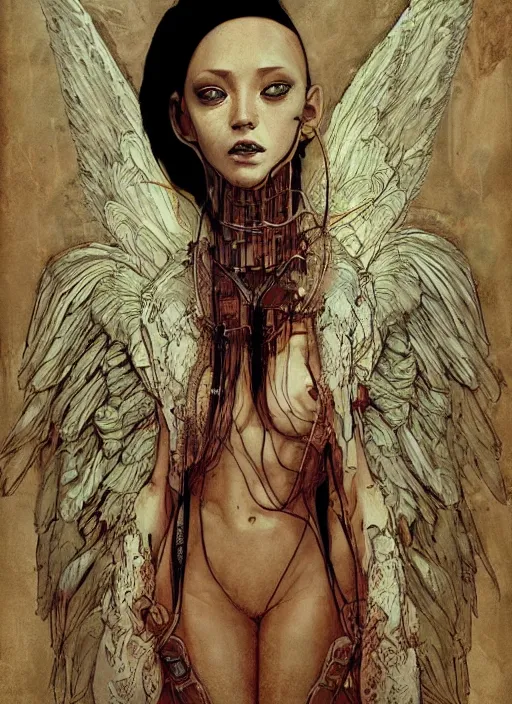 Image similar to angel, eun emerging from renaissance italy into a cyberpunk mutiversal realm by conrad roset, nicola samuri, dino valls, m. w. kaluta, jakub rebelka, rule of thirds, seductive look, beautiful