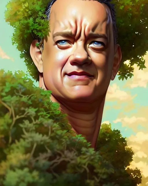 Image similar to character concept art of tom hanks as an anime dryad | cute - fine face, pretty face, realistic shaded perfect face, fine details by stanley artgerm lau, wlop, rossdraws, james jean, andrei riabovitchev, marc simonetti, and sakimichan, tranding on artstation