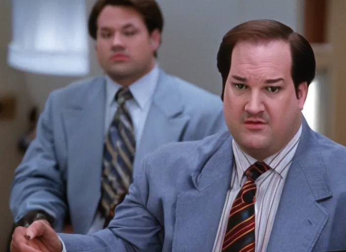 Image similar to Kevin Malone as Gordon Gecko in Wall Street 1987