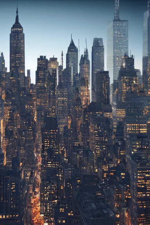 Image similar to new york skyline 2 2 0 0 sci - fi intricate, hyper detailed, accent lighting, dramatic light, 4 k octane render