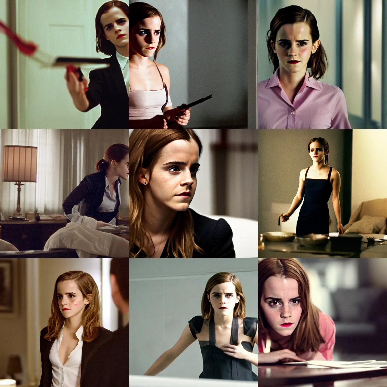 Prompt: Movie still of Emma Watson in American Psycho