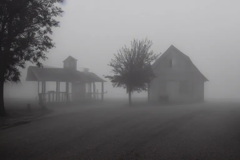 Image similar to Misty ghost town, with a dark shadow of ghosts