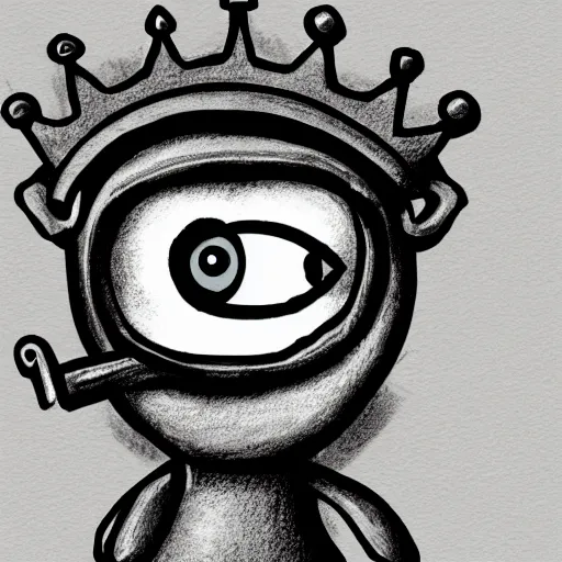 Image similar to A bean with eyes and a mouth, holding a staff, wearing kings crown, cartoon, digital art, ambient lighting, depth of field, drawing,