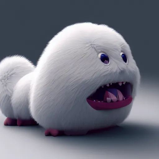 Image similar to cute fluffy monster, vray render, 50mm lens, bottom angle