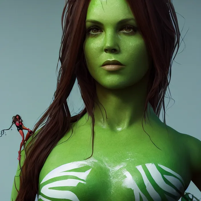 Image similar to portrait of Sporty Spice as a Poison Ivy. intricate artwork. by wlop, octane render, trending on artstation, very coherent symmetrical artwork. cinematic, hyper realism, high detail, octane render, 8k