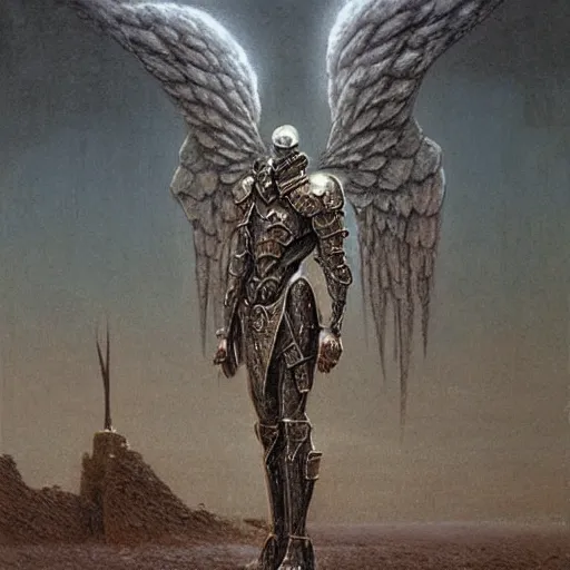 Image similar to arch angel in ancient armor concept, beksinski