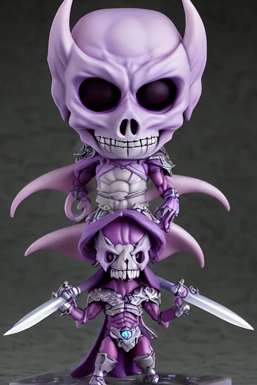 Image similar to nendoroid skeletor, kawaii dark souls boss, detailed, cute, digital concept art, trending on artstation + white skinned diablo concept art demon full body render high resolution photorealistic