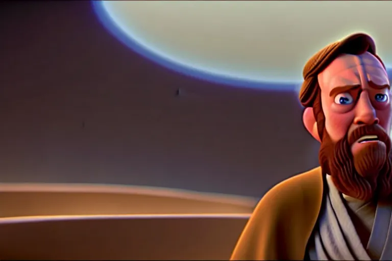 Image similar to obi wan kenobi, screenshot in a typical pixar movie, josh black