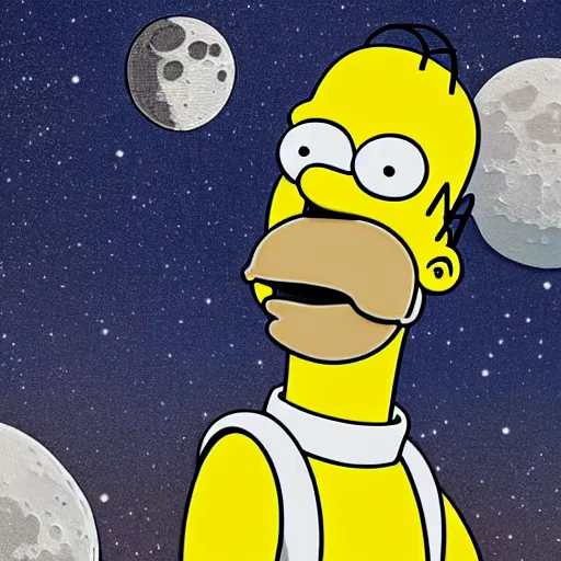 Prompt: homer simpson as an astronaut stepping foot on the moon for the first time, digital art