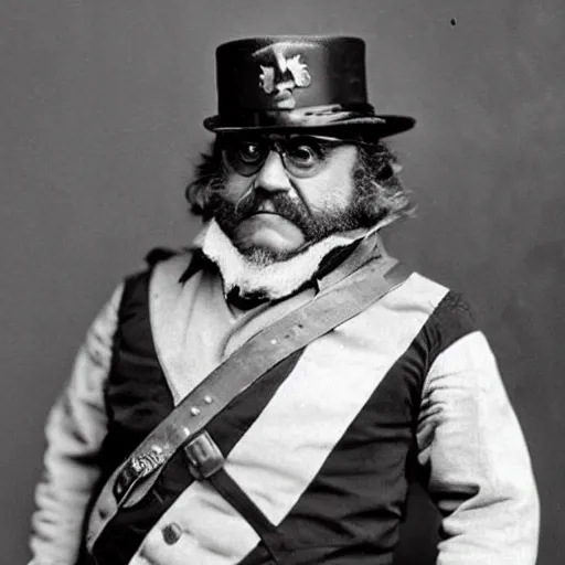 Image similar to Danny DeVito as a Civil War confederate general, color photograph