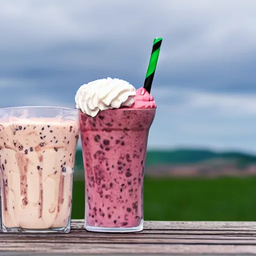 Prompt: very expensive milkshake on the side of the road, Sigma 85mm f/8