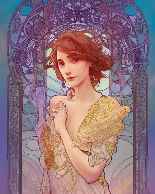 Image similar to romance | highly detailed | very intricate | art nouveau | gold filigree | romantic storybook fantasy | soft cinematic lighting | award - winning | disney concept art watercolor illustration by mandy jurgens and alphonse mucha and alena aenami | pastel color palette | featured on artstation