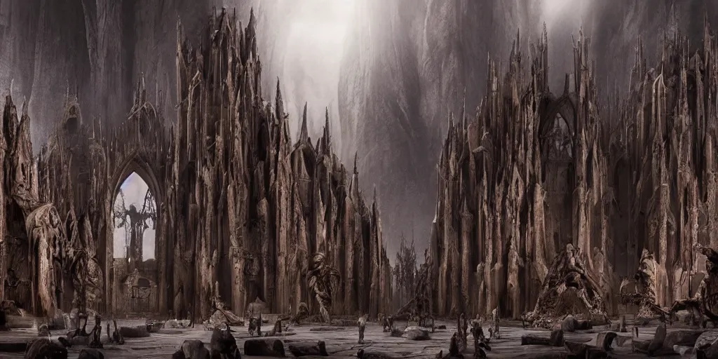 Image similar to a cathedral of flesh and stone dedicated to the god of pain, epic matte painting