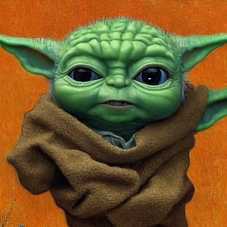Image similar to baby yoda Painted by Vincent Van Gogh high quality 8k