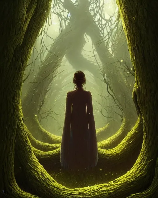 Image similar to highly detailed surreal vfx portrait of a cursed monster in a shadowy forest by a willow tree, stephen bliss, unreal engine, greg rutkowski, loish, rhads, beeple, makoto shinkai and lois van baarle, ilya kuvshinov, rossdraws, tom bagshaw, alphonse mucha, global illumination, detailed and intricate environment