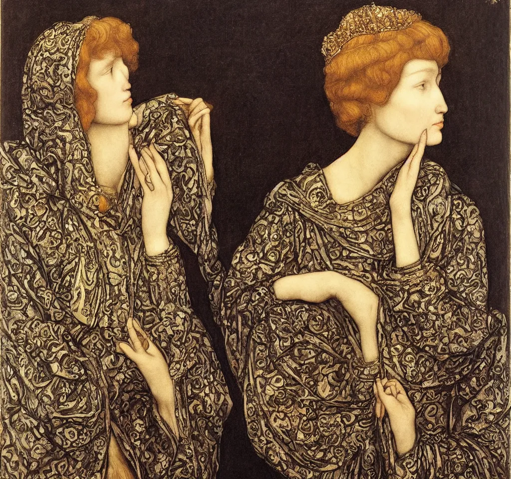 Image similar to portrait of a queen lady, by burne jones