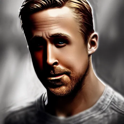 Image similar to Ryan Gosling destroys Superman, hyper realistic, digital painting, artstation