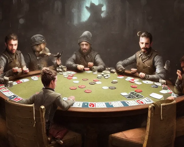 Image similar to 5 5 mm portrait photo of mouse soldiers playing poker. magical atmosphere. art by greg rutkowski. highly detailed 8 k. intricate. lifelike. soft light. nikon d 8 5 0.