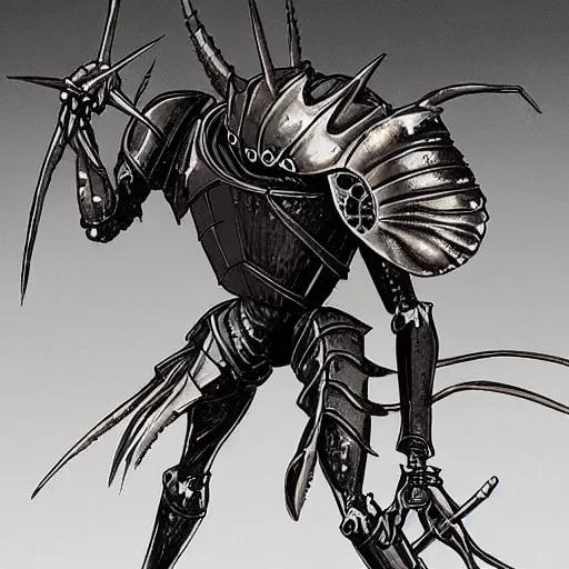 Prompt: A humanoid mosquito, reminiscent of a winged medieval knight rusty black armor. One punch man style.