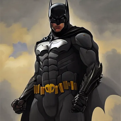 Image similar to greg manchess portrait painting of fully armored bruce wayne aka batman as overwatch character, medium shot, asymmetrical, profile picture, organic painting, sunny day, matte painting, bold shapes, hard edges, street art, trending on artstation, by huang guangjian and gil elvgren and sachin teng