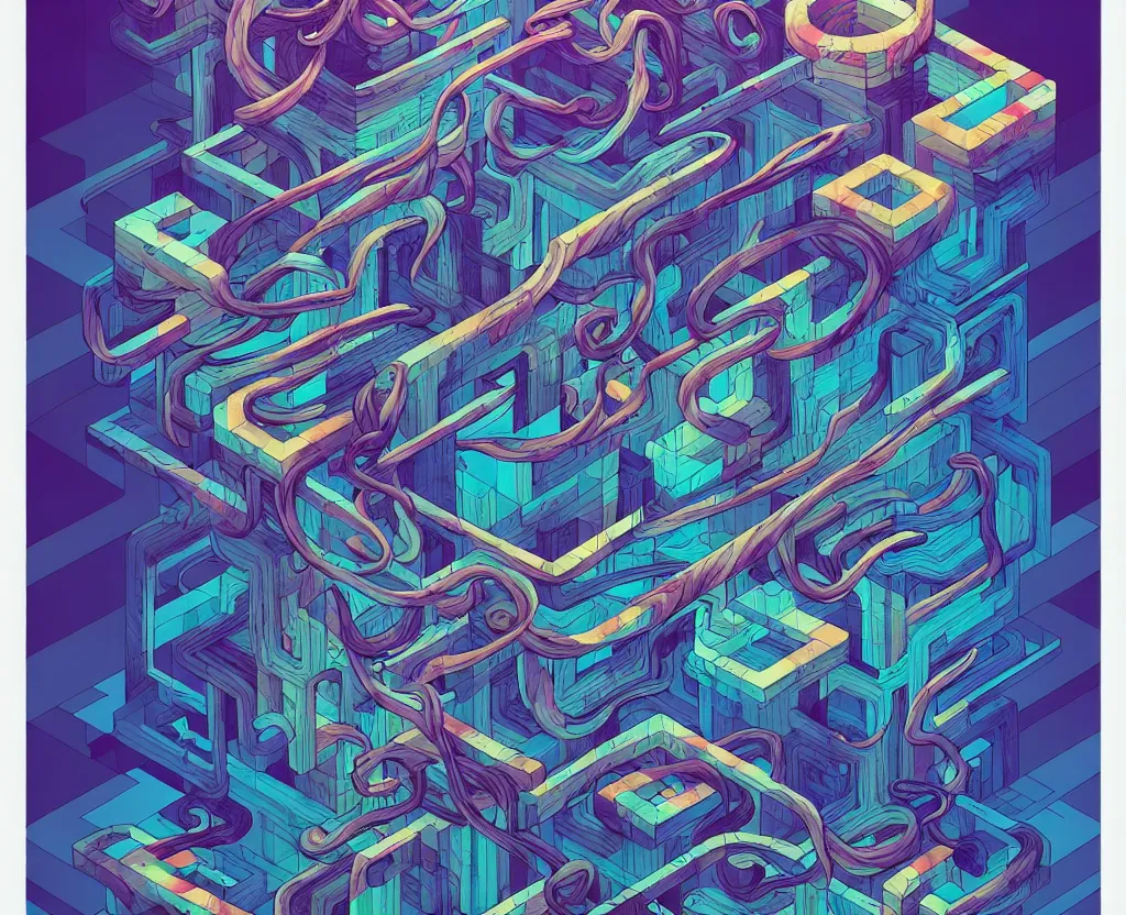 Image similar to arcane twisted turn of fate abstraction, centered award winning ink pen illustration, isometric abstract illustration by dan mumford, edited by craola, technical drawing by beeple and tooth wu, tiny details by artgerm and watercolor girl, symmetrically isometrically centered