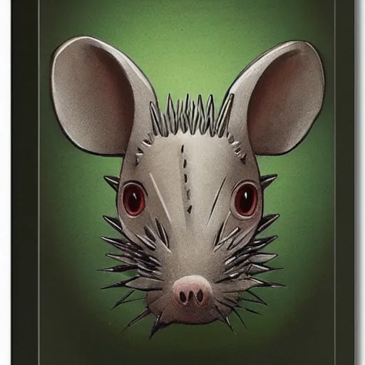 Prompt: dino mouse, spikey head, mouse face fine art