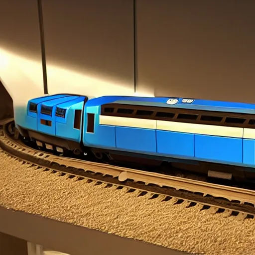 Prompt: a blue hexagonal train from the movie tron : legacy