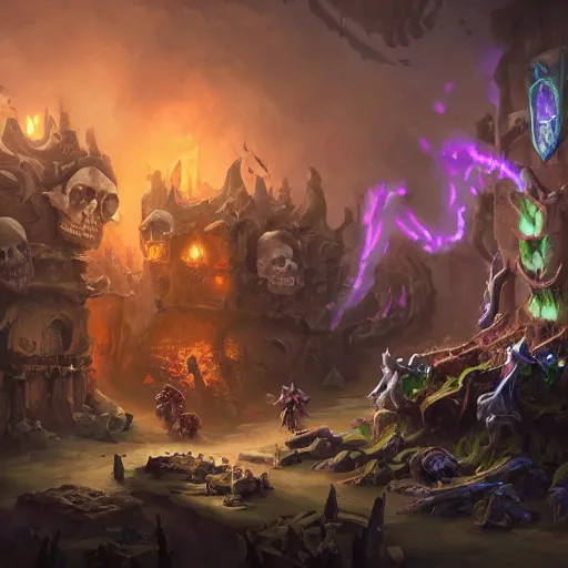 Image similar to a ominous bone and skull wall, wall, wall, violet battlefield theme, bright art masterpiece artstation. 8 k, sharp high quality artwork in style of jose daniel cabrera pena and greg rutkowski, concept art by tooth wu, blizzard warcraft artwork, hearthstone card game artwork, wall made of bones and skulls