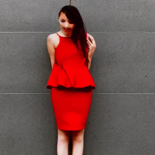 Image similar to a girl wearing a red dress, geometric shapes, high contrast