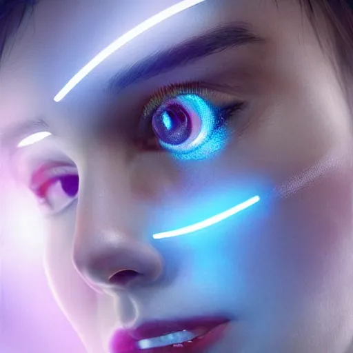 Prompt: face with light-emitting OLED tatoos showing health information and vital sign visualizations, heart rate, ultra HD realistic wide focus 8k ultra soft light RTX on VFX octane render pixiv pinterest colorful more reflection