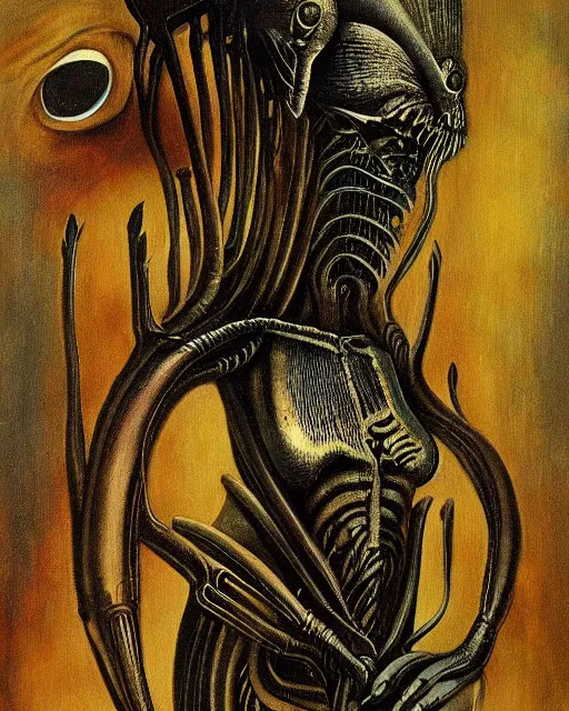 Image similar to a painting of a strange creature by h. r. giger