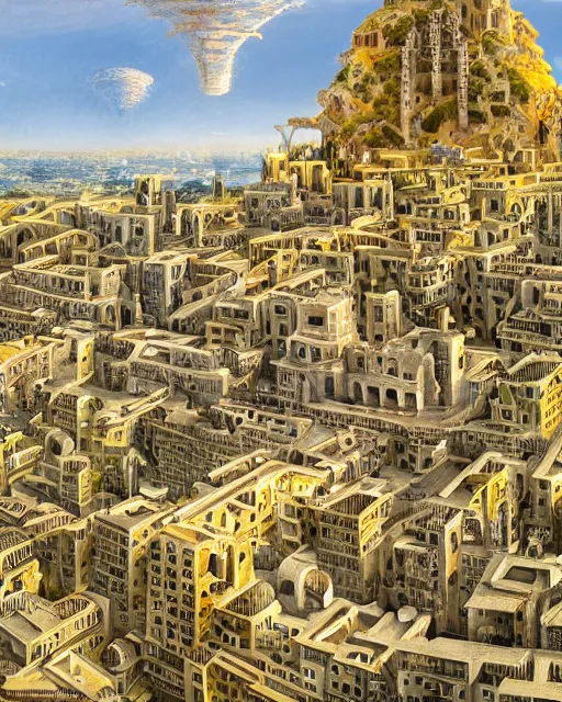 Image similar to city of conversano, apulia by roger dean, biomechanical, 4 k, hyper detailed